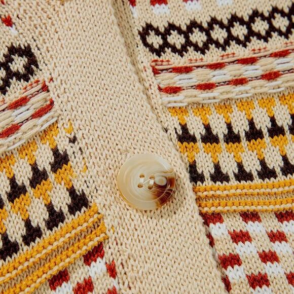 NEVER WORN Buttoned V Neck Cropped Beige and Brown Women's Sweater | Size M - Picture 4 of 5